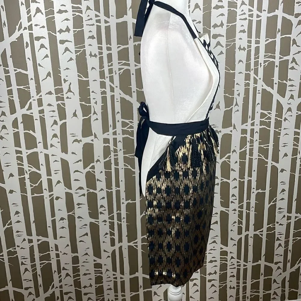 Max Studio Metallic Gold Ikat Printed Apron